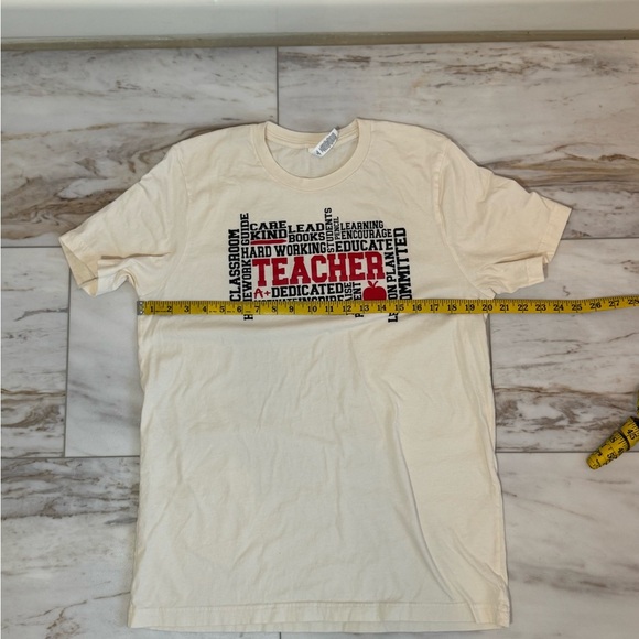 Bella + Canvas “TEACHER” Graphic Tee Size L Ivory Cotton T-Shirt - Picture 4 of 7